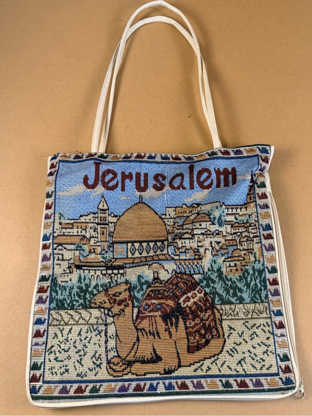 Jerusalem Camel Tapestry Tote Bag - Blue and Tan